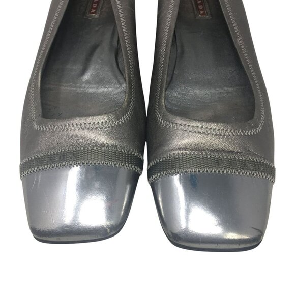 Prada Square Toe Ballet Flats Leather Silver Metallic Women's Size 38.5 US 8 - Picture 4 of 15